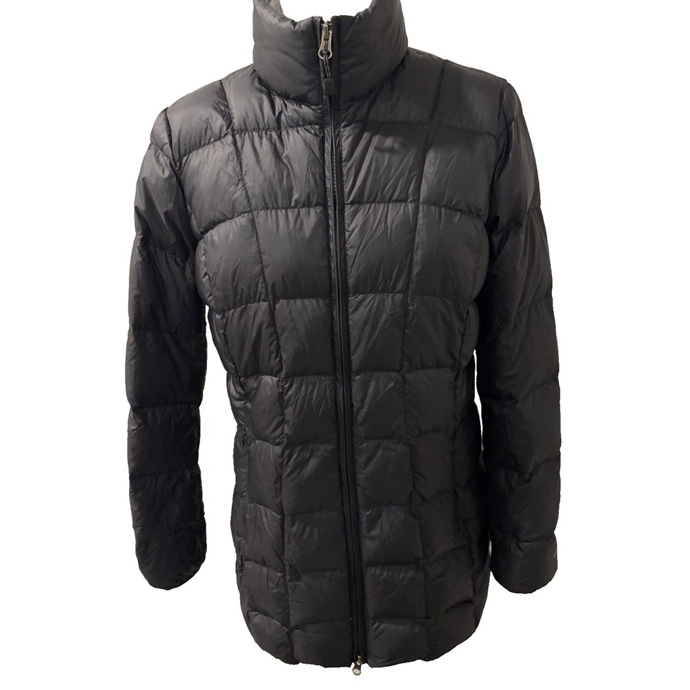 Eddie Bauer Black Quilted Down Jacket~ Womens‎ M~ Lightweight Packable Zip Pkts